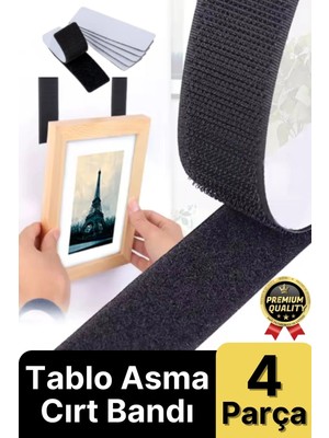 Ultra Güçlü Iz Bırakmaz Çivisiz Tablo Çerçeve Asma Kendinden Yapışkanlı Siyah Cırt Bant 4'lü Set