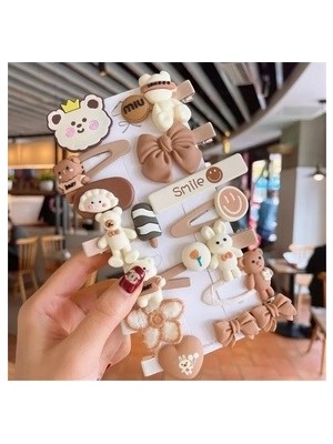 So Much Accesories So-Much Çocuk Klipsli Toka Seti 14 Adet-9 Kahverengi Plastik Materyal ile Eğlenceli Tasarım