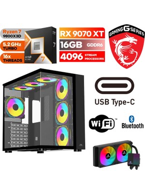 Şafak-Gaming Pc Ddr5 -Rx 9070XT 16 GB  – Ryzen 7 9800X3D – 32GB -64GB Ddr5 Ram – 1 Tb M.2 SSD  - Sıvı Sogutmalı - Windows 11 Pro