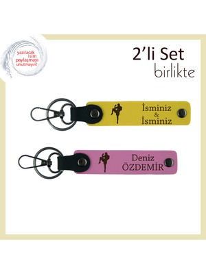 Erkek Sevgiliye Karizmatik Boks Hediyesi, Doğum Gününe Uygun Isim Yazılı Deri Anahtarlık, Sarı-Pembe