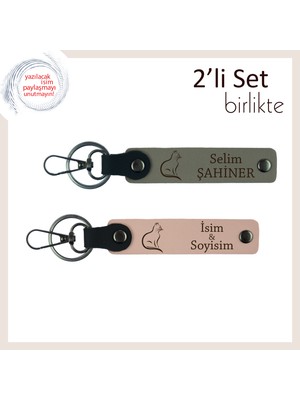 Kedi Duruşunu Yansıtan Stilde, Tatlı Desenli, Isme Özel Anahtarlık, Kül Gri-Yavru Ağzı