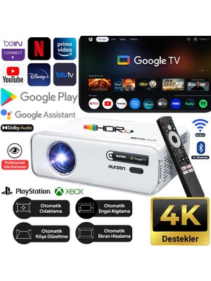 Vankyo Aurzen D1G Android Google Tv 4K Destekli Projeksiyon Cihazı +HDR10+AUTO Focus+Auto Keystone+6g Wifi+6.1bt+Dolby Ses Sistemi - Ps5/ps4/xbox