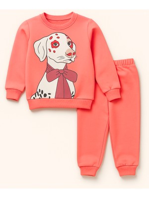 Kız Çocuk Dalmaçyalı Köpek Desenli Pijama Takımı Pembe