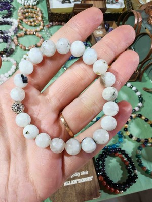 Beyaz Ay Taşı Doğaltaș Bileklik, Sakinlik, Duygu ve Hormon Dengeleme Lçin Doğaltaș