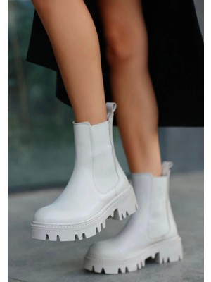 Biçomi Ninle Bej Cilt Topuklu Bot