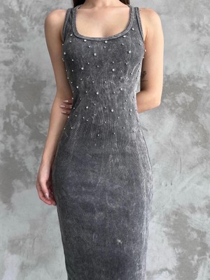 Biçomi Taşlı Askılı Elbise