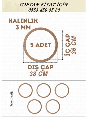 38 cm Çapında 5 Adet Kasnak 3mm-Kalınlık-Ham Mdf Düş Kapanı Makrome Örgü Çemberi Magnet