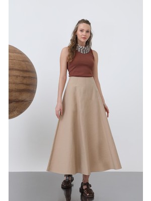 Kadın Kloş Uzun Etek -32136ETK - Camel