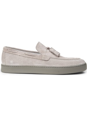 Deery Erkek Hakiki Süet Gri Püsküllü Loafer Ayakkabı - 01994MGRIC01