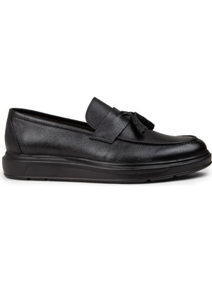 Deery Erkek Hakiki Deri Siyah Püskül Detaylı Loafer - 01587MSYHP12
