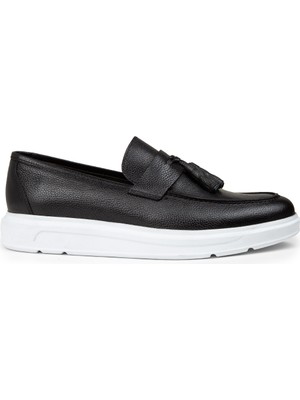Deery Erkek Hakiki Deri Siyah Comfort Püsküllü Loafer - 01587MSYHP15