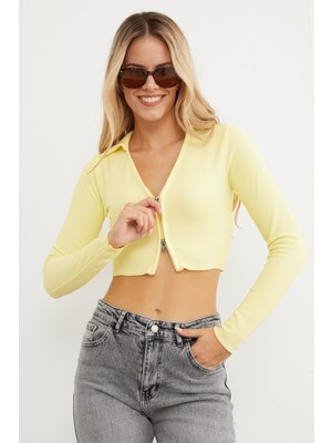 Polo Yaka Fermuarlı Crop Body