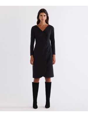 Düğmeli Dizaltı Elbise