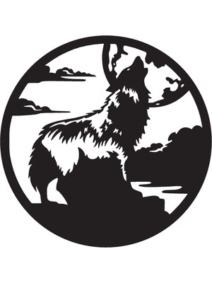 Çınarrium Uluyan Kurt ve Doğa Duvar Dekor Sticker 45 x 45 cm