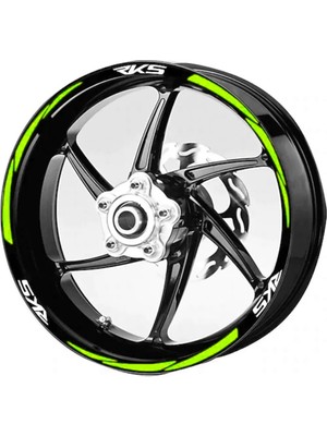 Yeni Özel  Motosiklet Jant Şeridi Rks Yazılı Fıstık Yeşili Reflektifli Fosforlu Sağ-Sol/ön-Arka