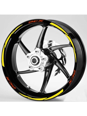 Yeni Özel  Motosiklet Jant Şeridi Pcx Kırmızı Yazı Sarı Sağ-Sol/ön-Arka