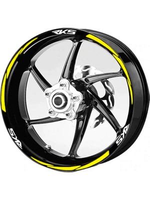 Yeni Özel  Motosiklet Jant Şeridi Rks Beyaz Yazı Sarı Şerit Sağ-Sol/ön-Arka