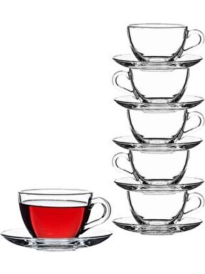 Paşabahçe Basic Fincan Takımı 12 Parça 240 ml Hacimli Şeffaf Cam Kulplu 6 Fincan ve Tabak