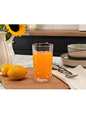 Madame Coco Aron 4'lü 370 ml Cam Meşrubat Bardağı Seti Desenli Renkli Bardaklar