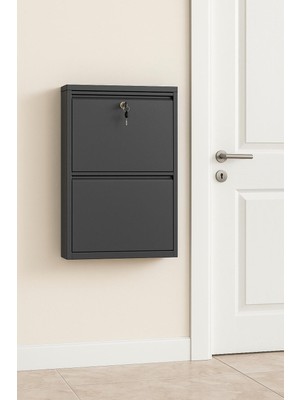 2 Li Kilitli Antrasit Metal Ayakkabılık