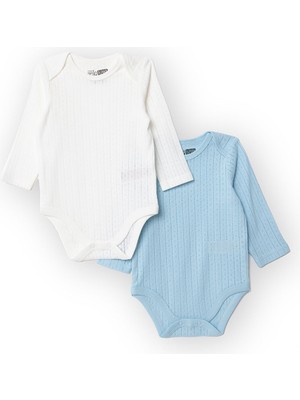 Hellobaby Erkek Bebek 2li Uzun Kol Body Jakar Örme Zarf Yaka Uzun Kol