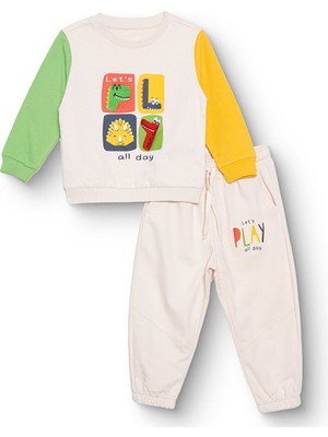 Hellobaby Erkek Bebek Eşofman Takımı Motto Boy Şardonlu Bisiklet Yaka Uzun Kol Ribanalı Paça