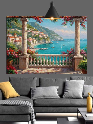 Artmeg Balkondan Görünen Deniz Manzarası Dekoratif Kanvas - Mdf Ahşap Tablo