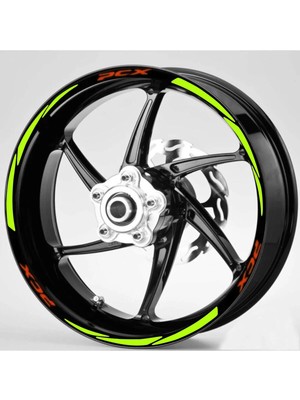 Yeni Özel  Motosiklet Jant Şeridi Pcx Kırmızı Yazılı Fıstık Yeşili Reflektifli Fosforlu Sağ-Sol/ön-Arka