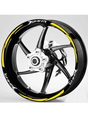 Yeni Özel  Motosiklet Jant Şeridi Sarı Dominor Yazılı Sağ-Sol/ön-Arka