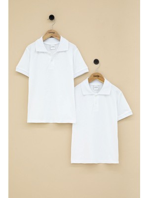 Kız Çocuk Polo Yaka Kısa Kollu 2'li Okul Tişörtü 21413