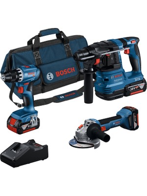 Bosch GSR+GWS+GBH Karma Set 18V-40 3x4.0Ah Li-on Akülü Vidalama Darbeli Aletler