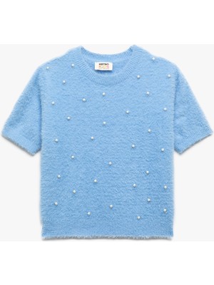 Inci Boncuk Detaylı Kısa Kollu Bisiklet Yaka Triko Kazak