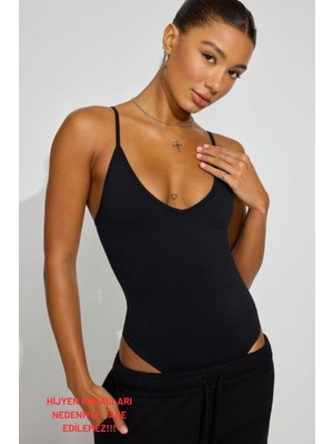 Siyah Askılı Kadın Bodysuit MG2542