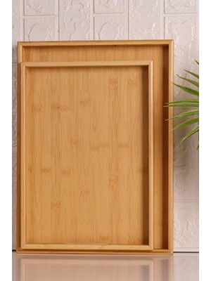 Bambum Marbella - 2`li Bambu Desenli Tepsi Büyük Orta