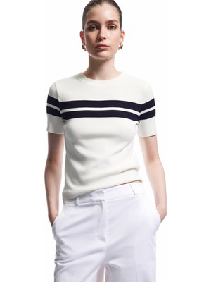 Viskon Kumaş Kısa Kollu Bisiklet Yaka Triko Sweatshirt