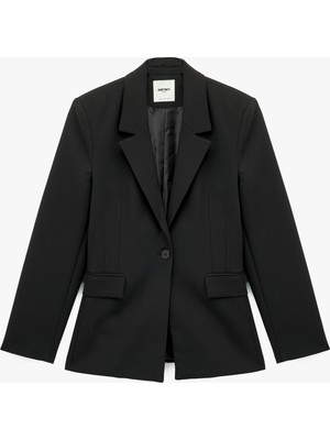 Slim Fit Uzun Kollu Cep Detaylı Düğmeli Geniş Yaka Blazer Ceket