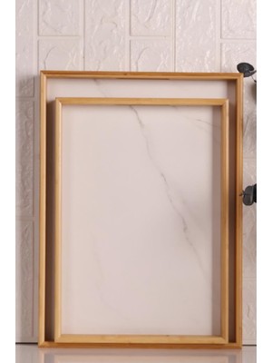 Bambum Marbella - 2`li Mermer Desenli Tepsi Beyaz Büyük Orta