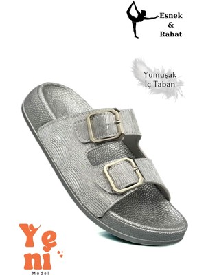Kadın Telik Çift Toka Yumuşak ve Esnek Tabanlı Kadın Teliği Günlük Kullanım Gümüş