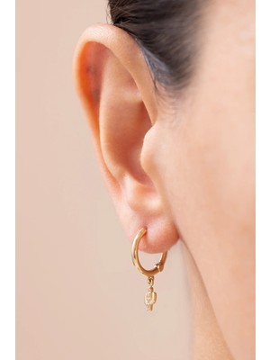 Kaktüs Taşlı 14 Ayar Altın Halka Küpe