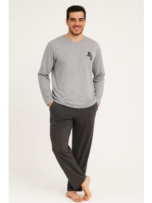 Erkek 6150 Uzun Kol % 100 Pamuk Pijama Takımı Gri