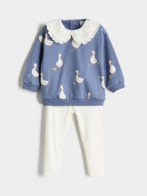 Lcw Baby Indigo Bebe Yaka Kız Bebek  Sweatshirt ve Tayt 2'li