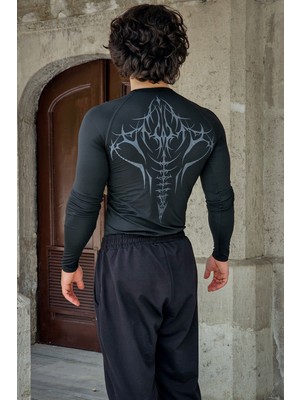 Liber Cyber Bones - Uzun Kollu Compression T-Shirt (Siyah)