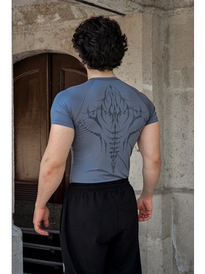 Liber Cyber Bones Compression T-Shirt Füme Renk Erkek Slim Fit Düz Desenli Nefes Alabilir Kumaş
