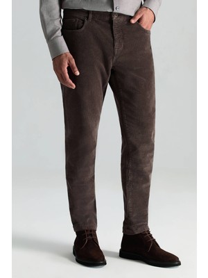 Pamuk Karışım 5 Cep Koyu Kahverengi Kadife Pantolon