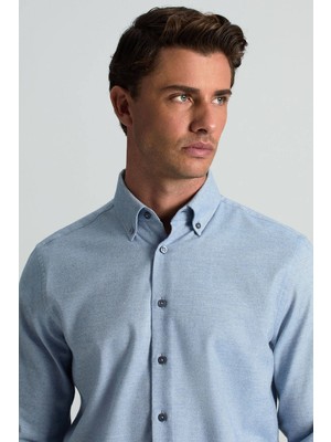 Pamuk Kaşmir Karışım Açık Mavi Gömlek