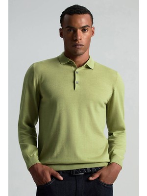 Merino Yünü Polo Yaka Yeşil Triko