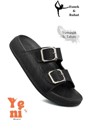 Kadın Telik Çift Toka Yumuşak ve Esnek Tabanlı Kadın Teliği Günlük Kullanım Siyah