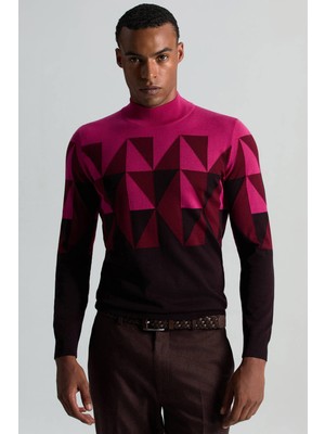 Hemington Merino Yün Lupetto Yaka Desenli Fuşya Triko
