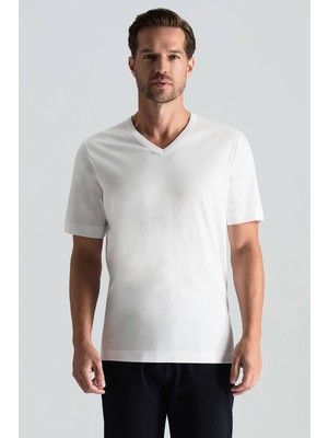 Supima Pamuk V Yaka Tencel Beyaz T-Shirt