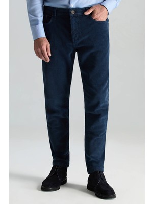 Pamuk Karışım 5 Cep Lacivert Kadife Pantolon